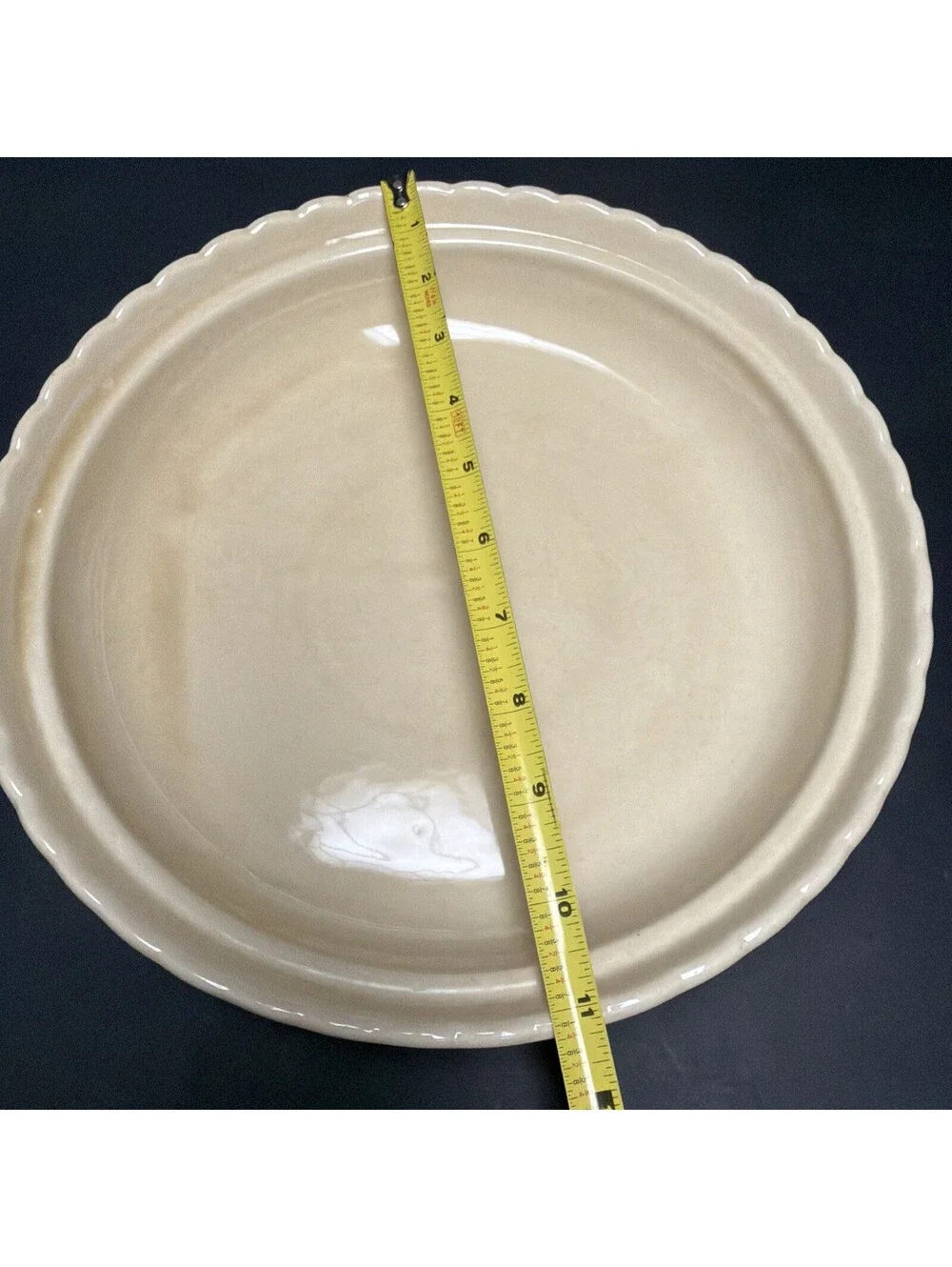 Vintage Lillian Vernon Pumpkin Pie Plate Pan Bottom Scalloped Edge Ceramic 11.25
